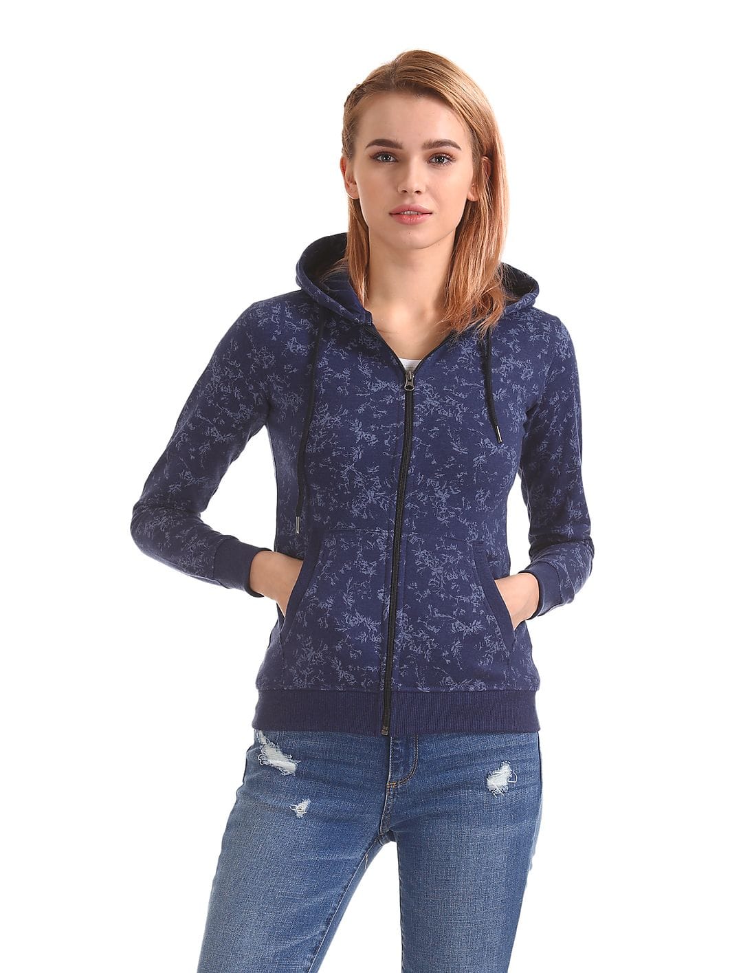 Buy Women Hooded Zip Up Sweatshirt online at