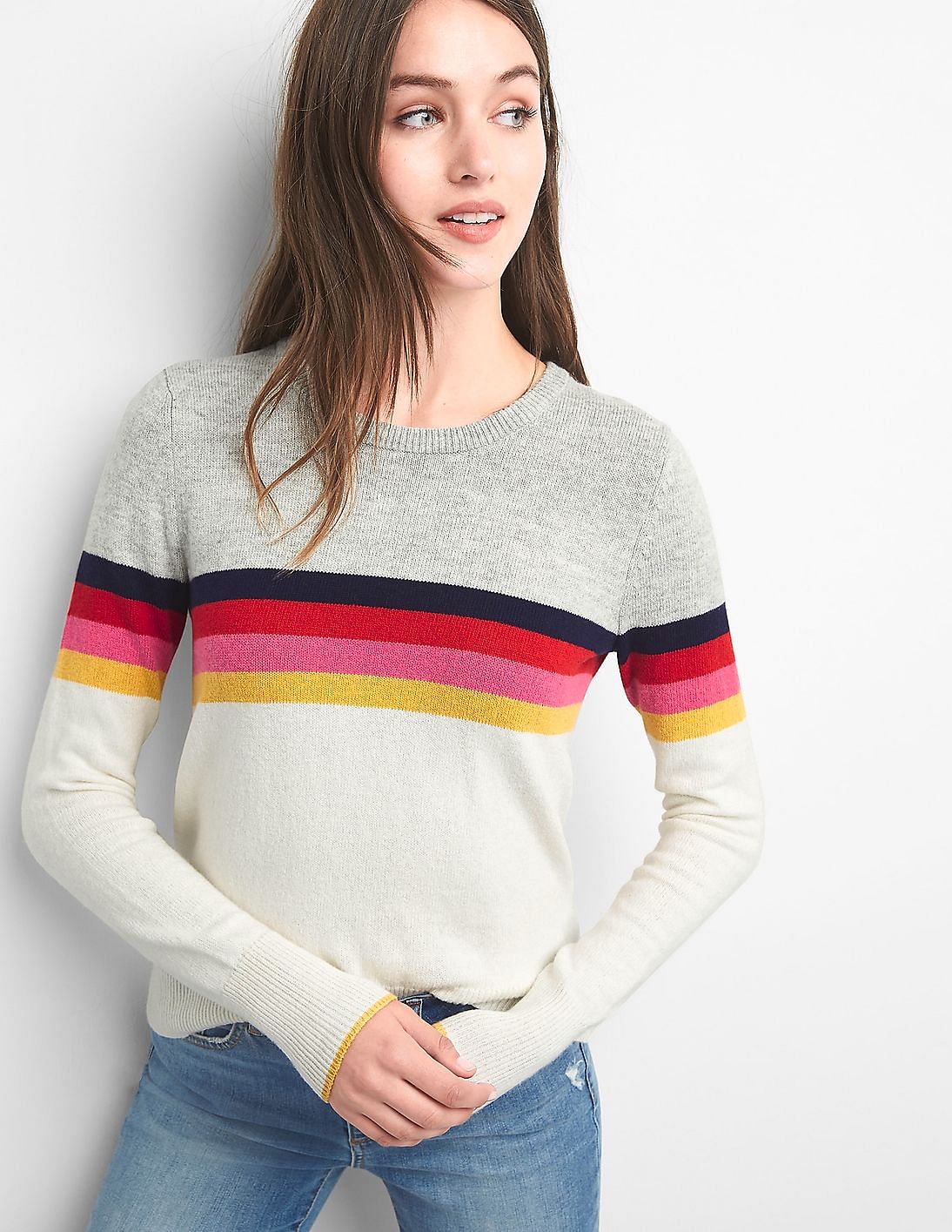 Buy GAP Women Grey Chest-Stripe Crewneck Sweater - NNNOW.com