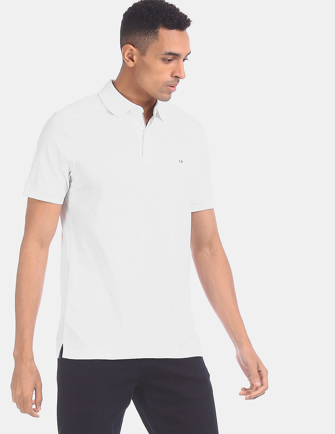 Buy Calvin Klein Men White Slim Fit Soft Interlock Solid Polo Shirt ...