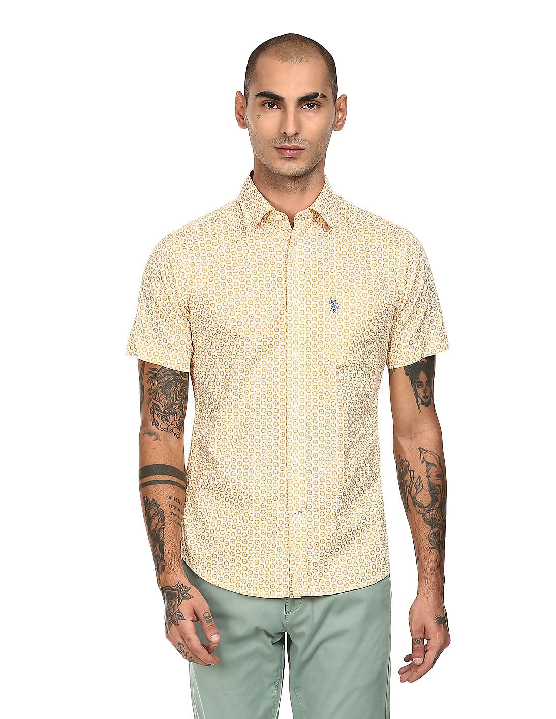 mustard short sleeve dress shirt