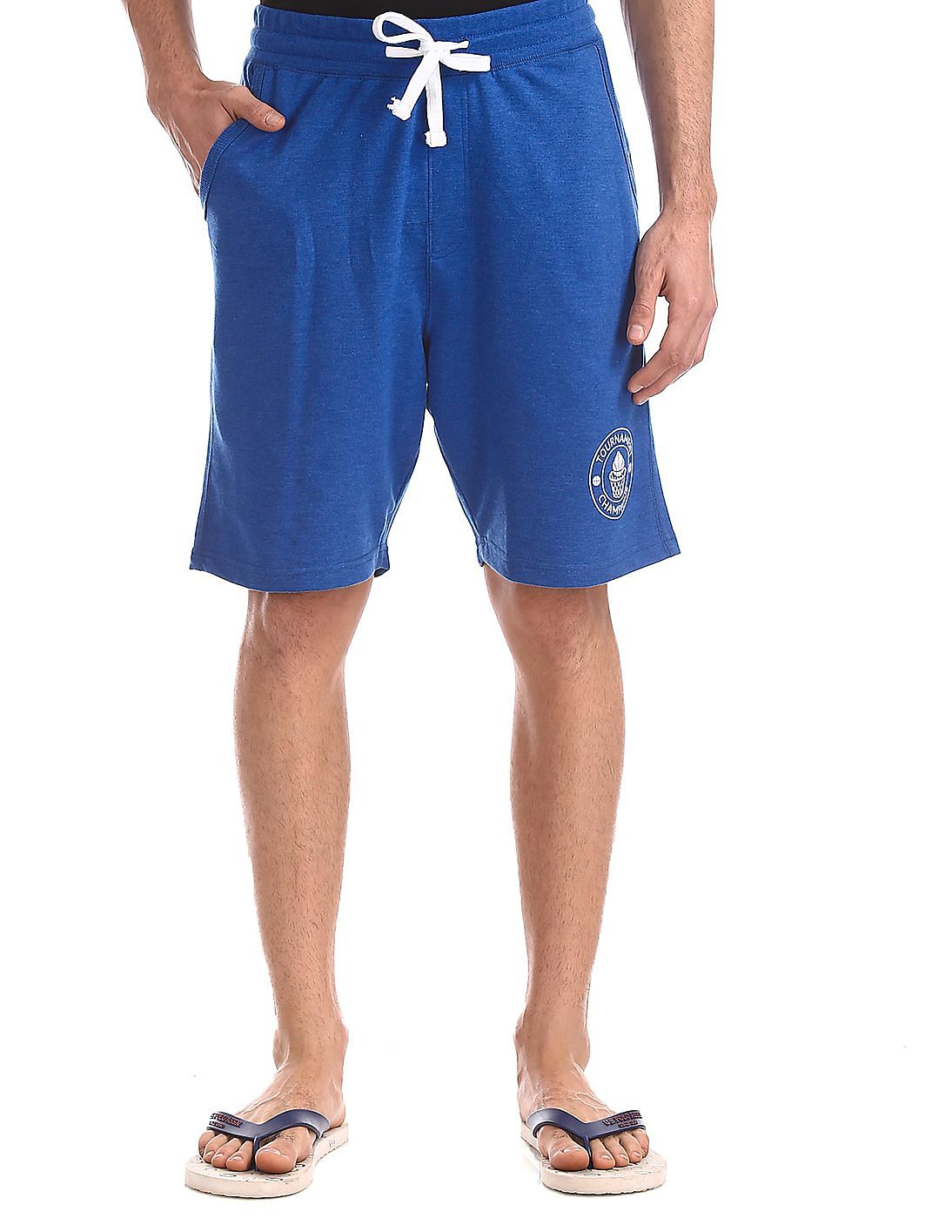 Download Buy Men Blue Mid Rise Melange Knit Shorts online at NNNOW.com