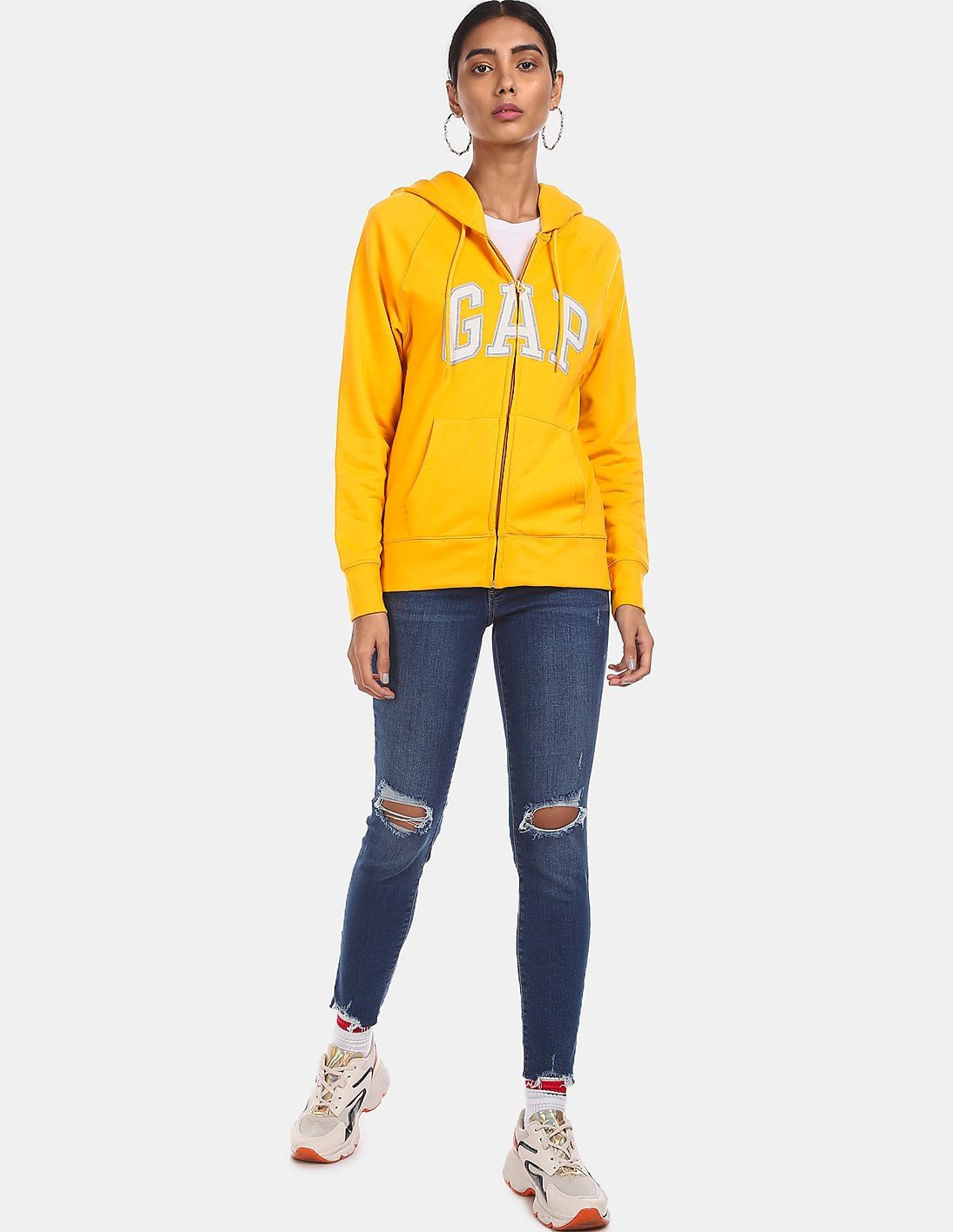 Buy GAP Women Yellow Brand Appliqued Hooded Sweatshirt - NNNOW.com