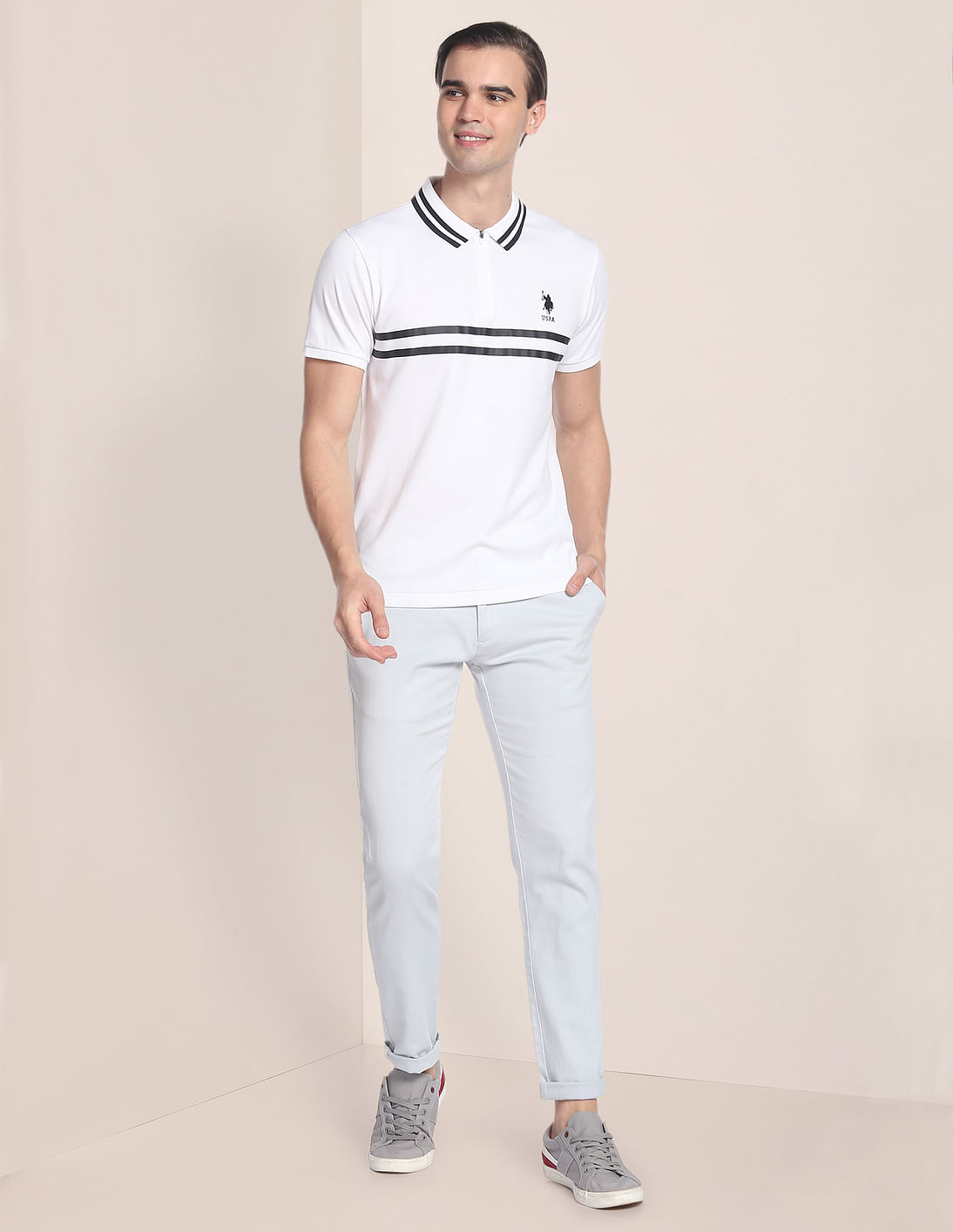 Buy U.S. Polo Assn. Striped Collar Zipper Polo Shirt - NNNOW.com