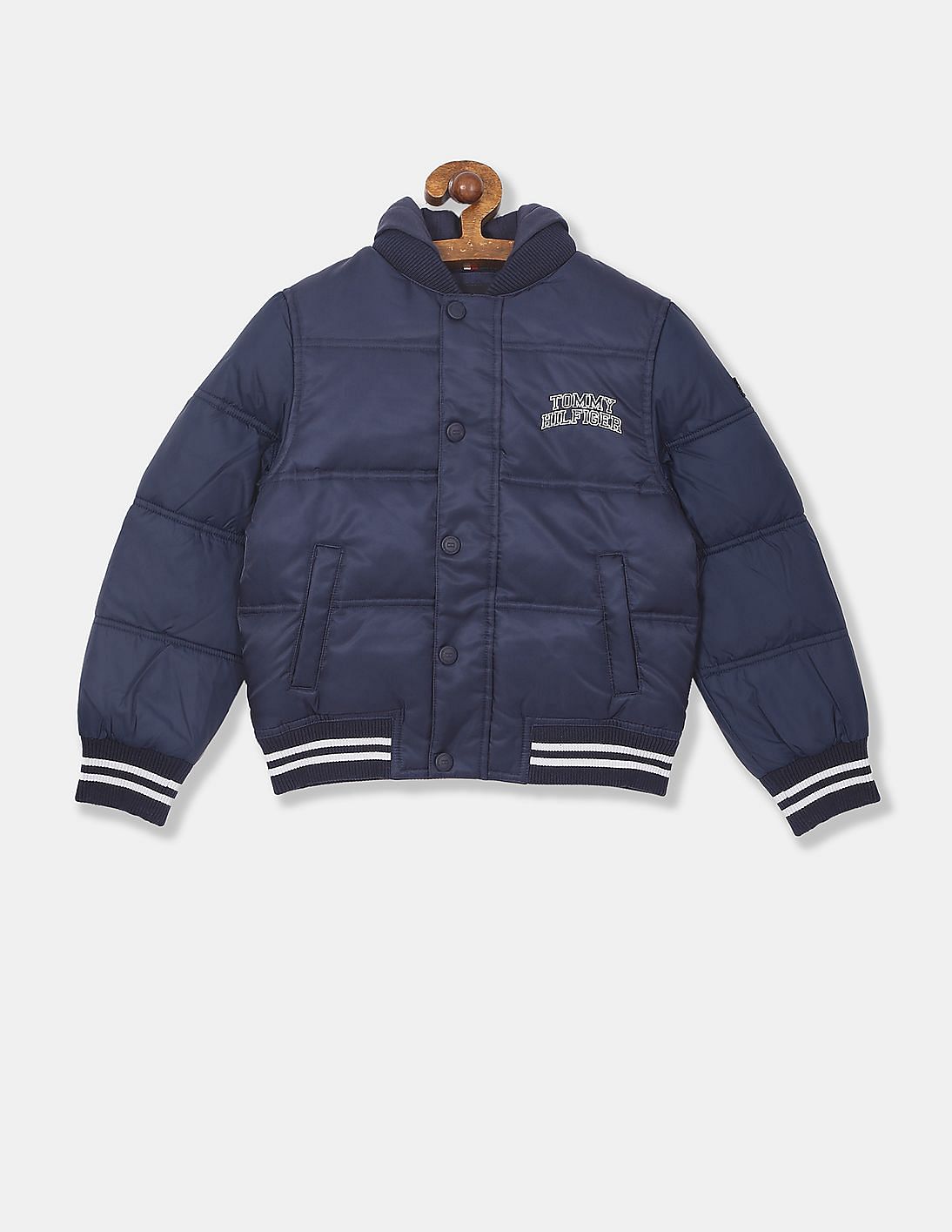 Buy Tommy Hilfiger Kids Boys Navy Hood Padded Quilted Bomber Jacket ...