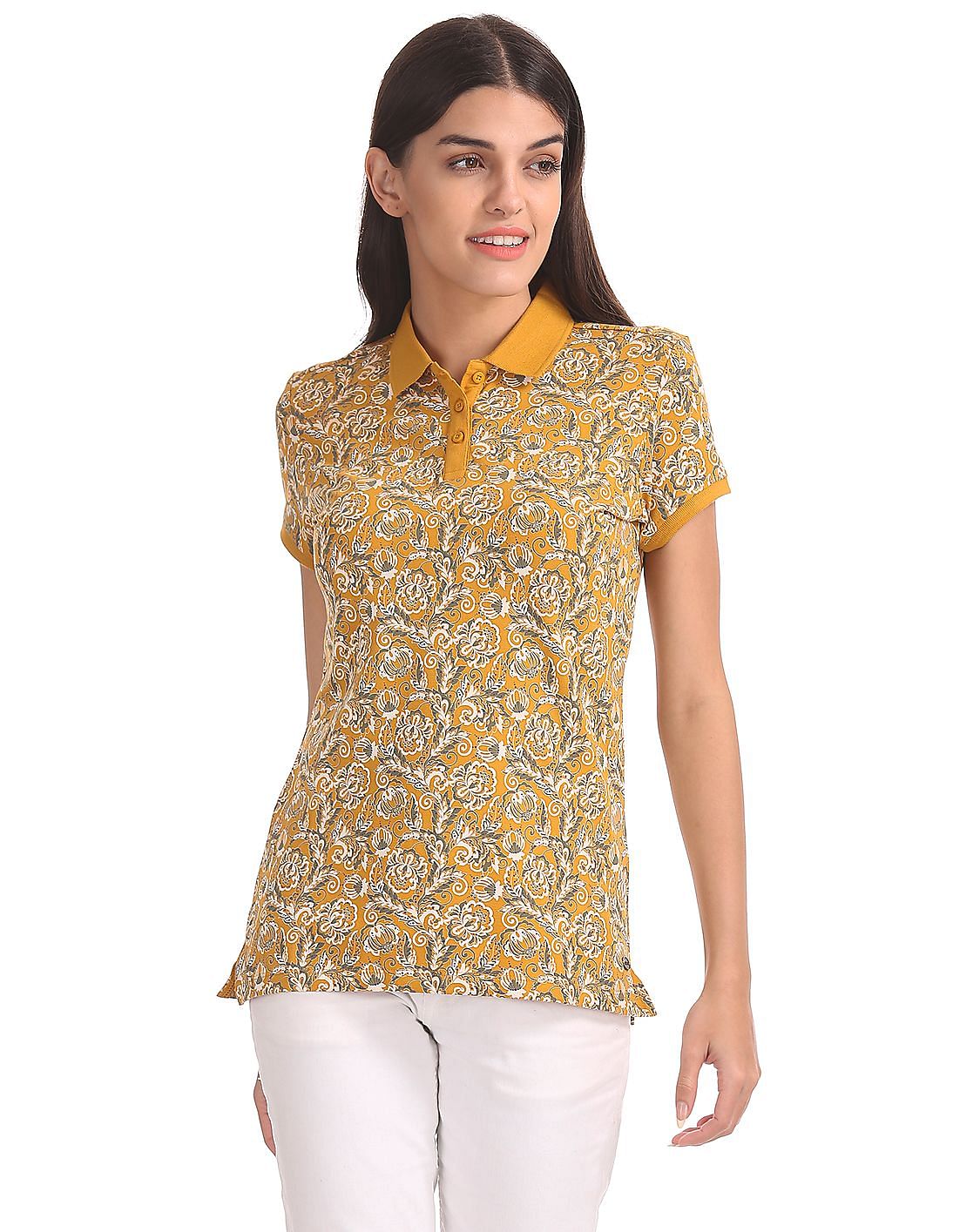 Buy U.S. Polo Assn. Women Floral Print Pique Polo Shirt - NNNOW.com
