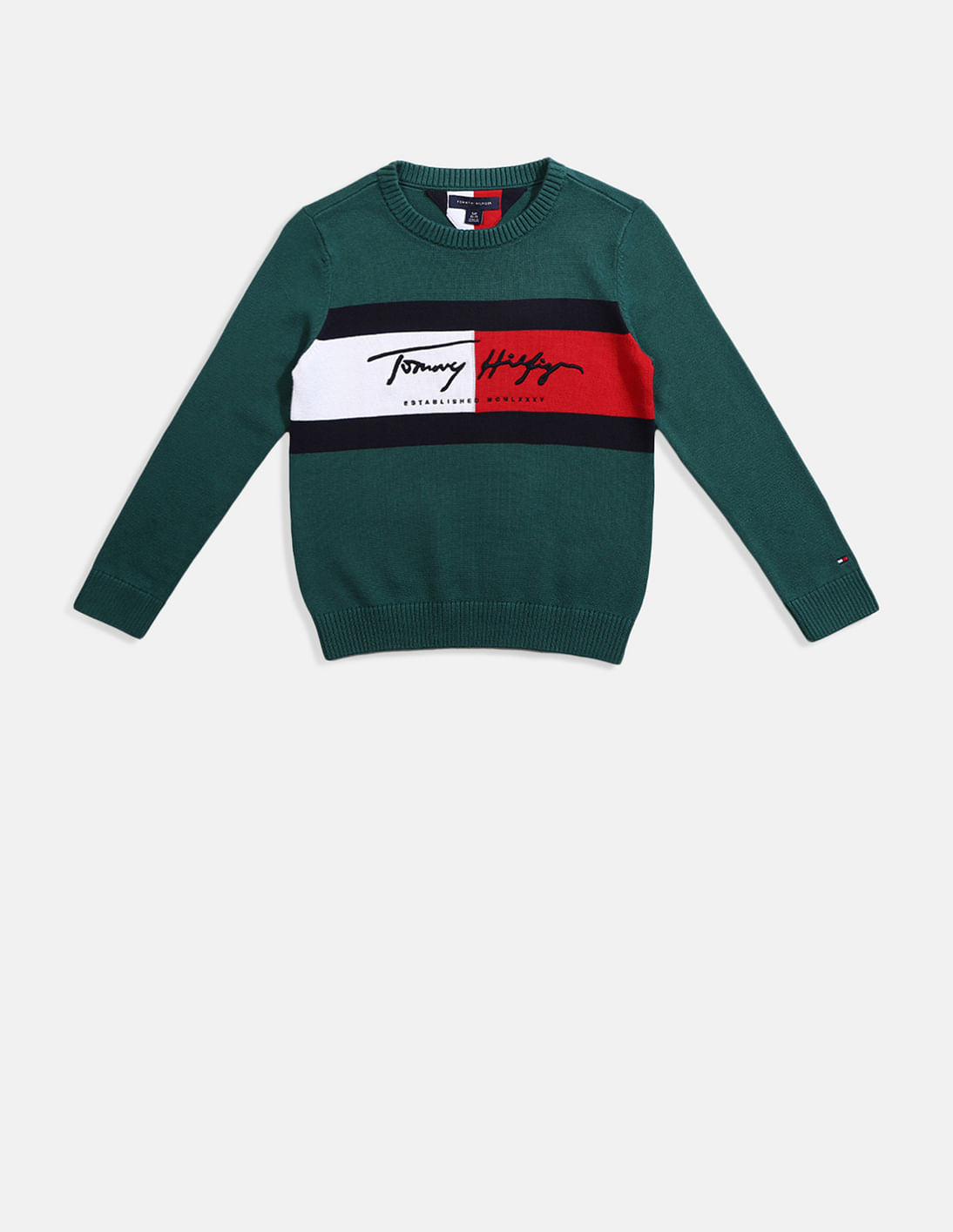 Kids Buy Signature Sweater Colour Block Boys Flag Tommy Hilfiger Green