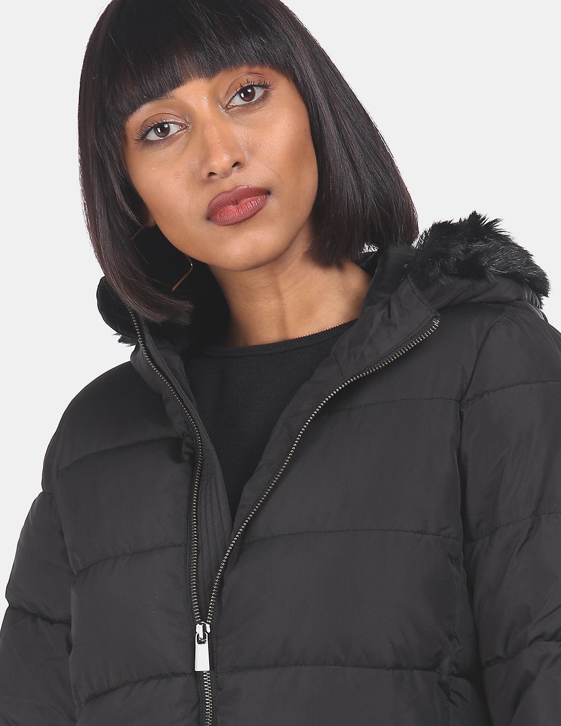 Buy GAP Women Black Faux Fur Hooded Puffer Jacket - NNNOW.com