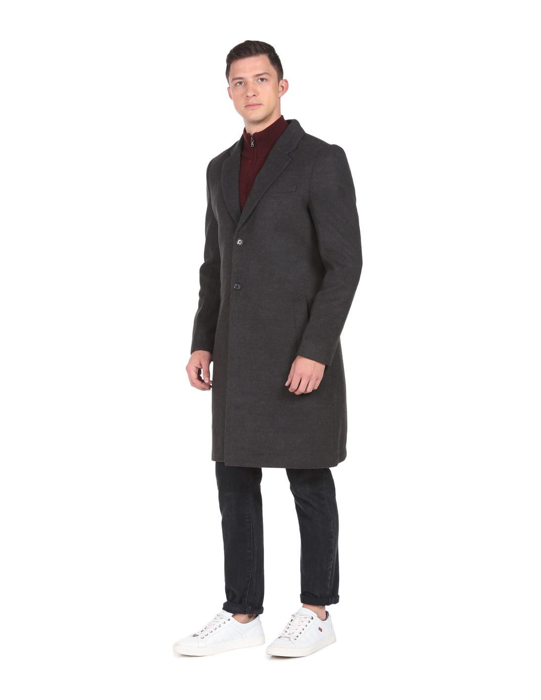 Buy Arrow Sports Notch Lapel Collar Solid Trench Coat - NNNOW.com