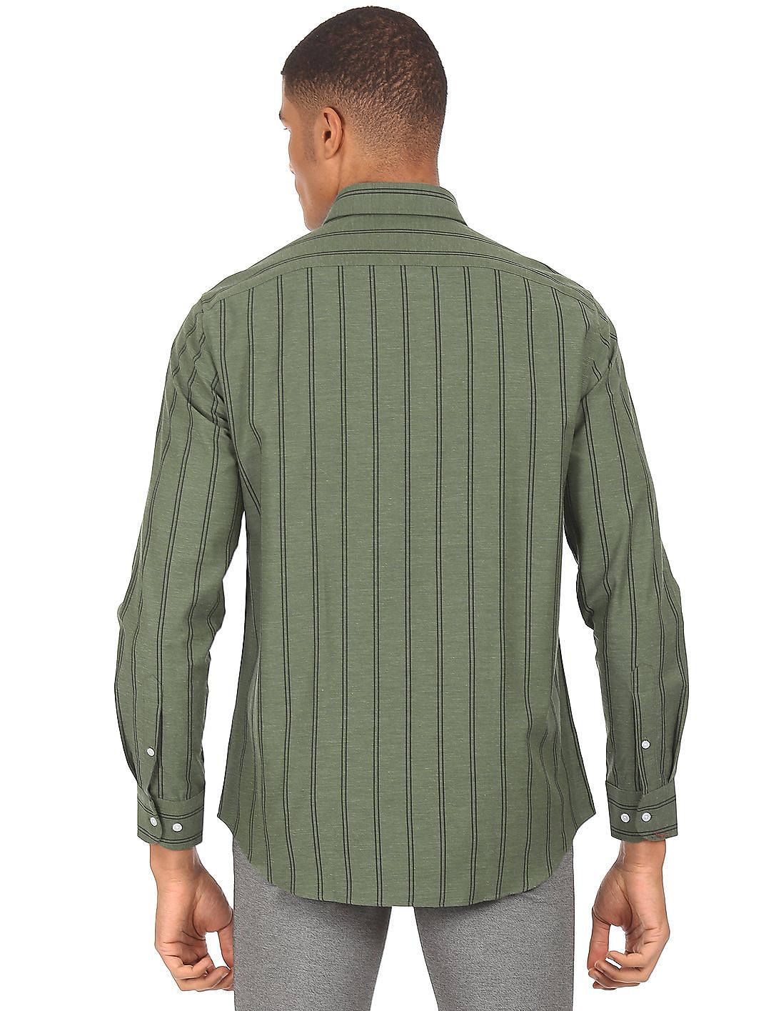 Buy Tommy Hilfiger Men Green Regular Fit Melange Striped Smart
