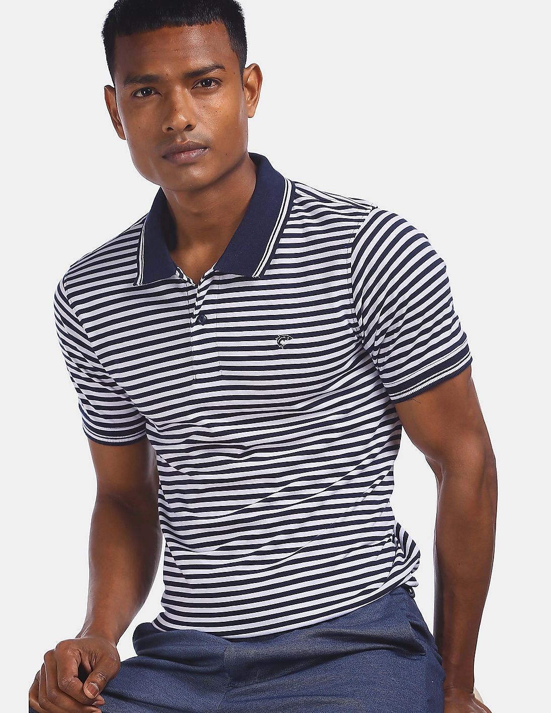 Buy Ruggers Men Navy And Off White Tipped Striped Polo Shirt - NNNOW.com