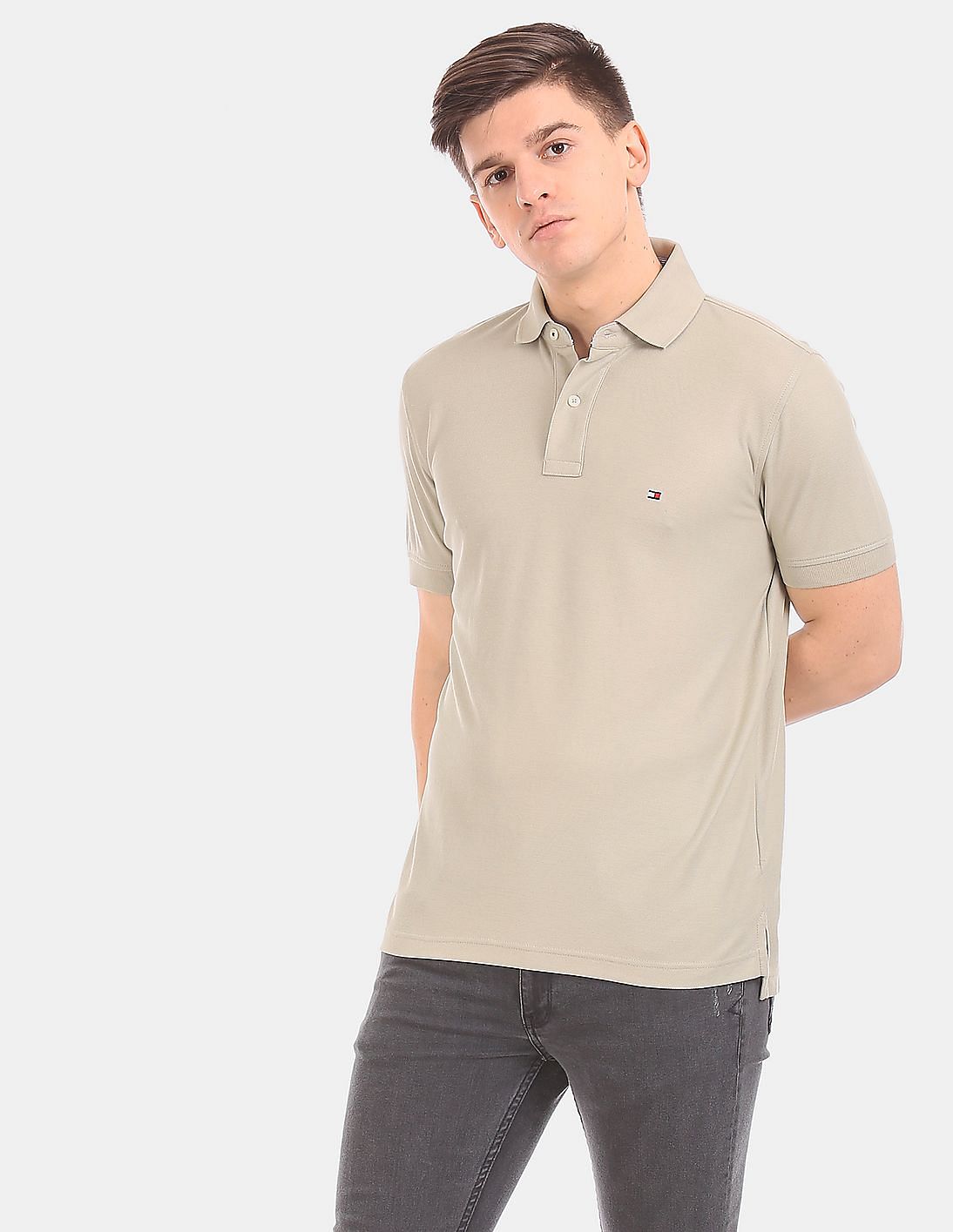 Buy Tommy Hilfiger Men Men Beige Solid Pique Polo Shirt - NNNOW.com