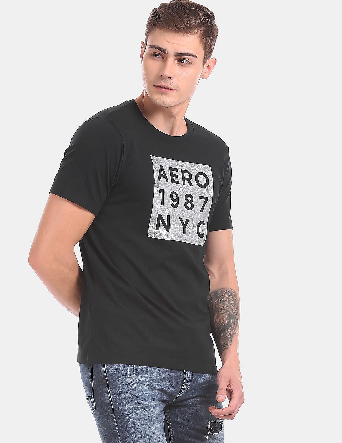 Buy Aeropostale Black Brand Print Cotton Jersey T-Shirt - NNNOW.com