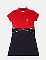 U.S. Polo Assn. Kids Girls Red And Navy Brand Tape Colour Block T-Shirt Dress