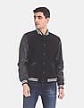 Calvin Klein Men Black Long Sleeve Mix Media Varsity Leather Jacket
