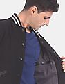 Calvin Klein Men Black Long Sleeve Mix Media Varsity Leather Jacket