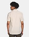 USPA Tailored Men Beige Short Sleeve Solid Formal Shirt