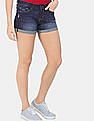 Aeropostale Women Dark Blue Low Rise Dark Washed Distressed Denim Shorts