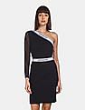 Calvin Klein Women Black One Shoulder Milano Logo Fitted Dress