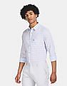 USPA Tailored Men Light Blue Spread Collar Check Formal Shirt