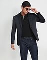 Arrow Patterned Knit Polyester Slim Fit Blazer