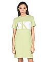 Calvin Klein Women Light Green Colour Block Logo T-Shirt Dress