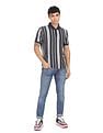 AD by Arvind Cotton Vertical Striped Polo Shirt