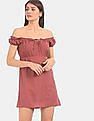 Aeropostale Women Dusty Pink Off-Shoulder Empire Waist Dress