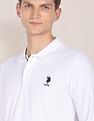 U.S. Polo Assn. Men White Long Sleeves Solid Pique Polo Shirt