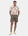 Aeropostale Men Off White Floral Printed Cotton Polo Shirt