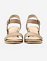 Cole Haan Beige Open Toe Buckled Ankle Strap Leather Block Heels