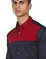 Calvin Klein Men Red And Navy Spread Collar Colour Block Casual Shirt
