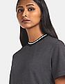 Calvin Klein Women Black Ribbed Round Neck Metallic Striped T-Shirt