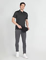 Arrow Ribbed Collar Patterned Knit Polo Shirt
