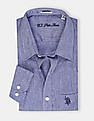 USPA Tailored Men Blue Tailored Regular Fit Heathered Formal Shirt