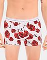 Calvin Klein Underwear Men White And Red CK One Allover Rose Print Cotton Stretch Trunks