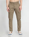Flying Machine Men  Khaki Solid Twill Cargo Trousers
