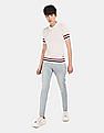 U.S. Polo Assn. Women Off-White Short Sleeve With Ribbed Hems Striped Pique Polo Shirt
