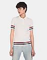 U.S. Polo Assn. Women Off-White Short Sleeve With Ribbed Hems Striped Pique Polo Shirt