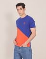 U.S. Polo Assn. Men Blue And Orange Cotton Colour Block T-Shirt