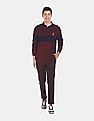 U.S. Polo Assn. Men Maroon Long Sleeve Colour Blocked Polo Shirt