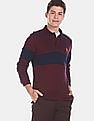 U.S. Polo Assn. Men Maroon Long Sleeve Colour Blocked Polo Shirt