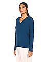 Tommy Hilfiger Women Blue V-Neck Cable Knit Sweater