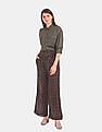Aeropostale Women Black Ruffle Waist Printed Wide Leg Pants