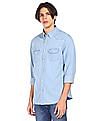 Aeropostale Men Light Blue Cotton Washed Denim Shirt
