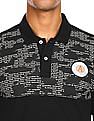 Aeropostale Women Black Cotton Brand Print Polo Shirt