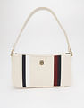 Tommy Hilfiger Striped Beige Pu Shoulder Bag
