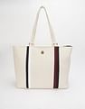 Tommy Hilfiger Striped Beige Pu Tote Bag