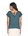Aeropostale Women Teal Round Neck Crochet Insert Top