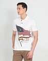 U.S. Polo Assn. Denim Co. Men Off White Brand Print Pique Polo Shirt